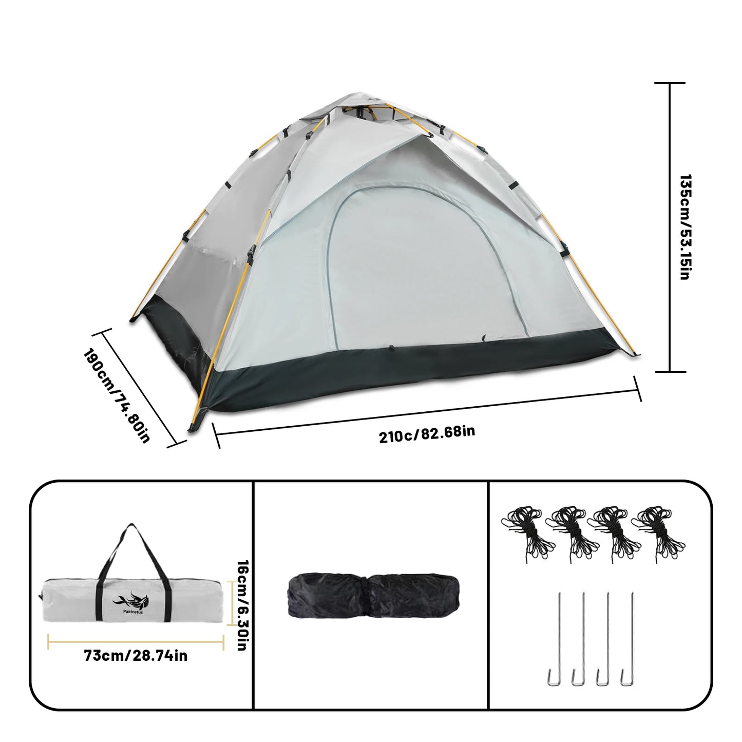 Pakicetus Windproof Camping Tent For 3 4 People Easy Setup