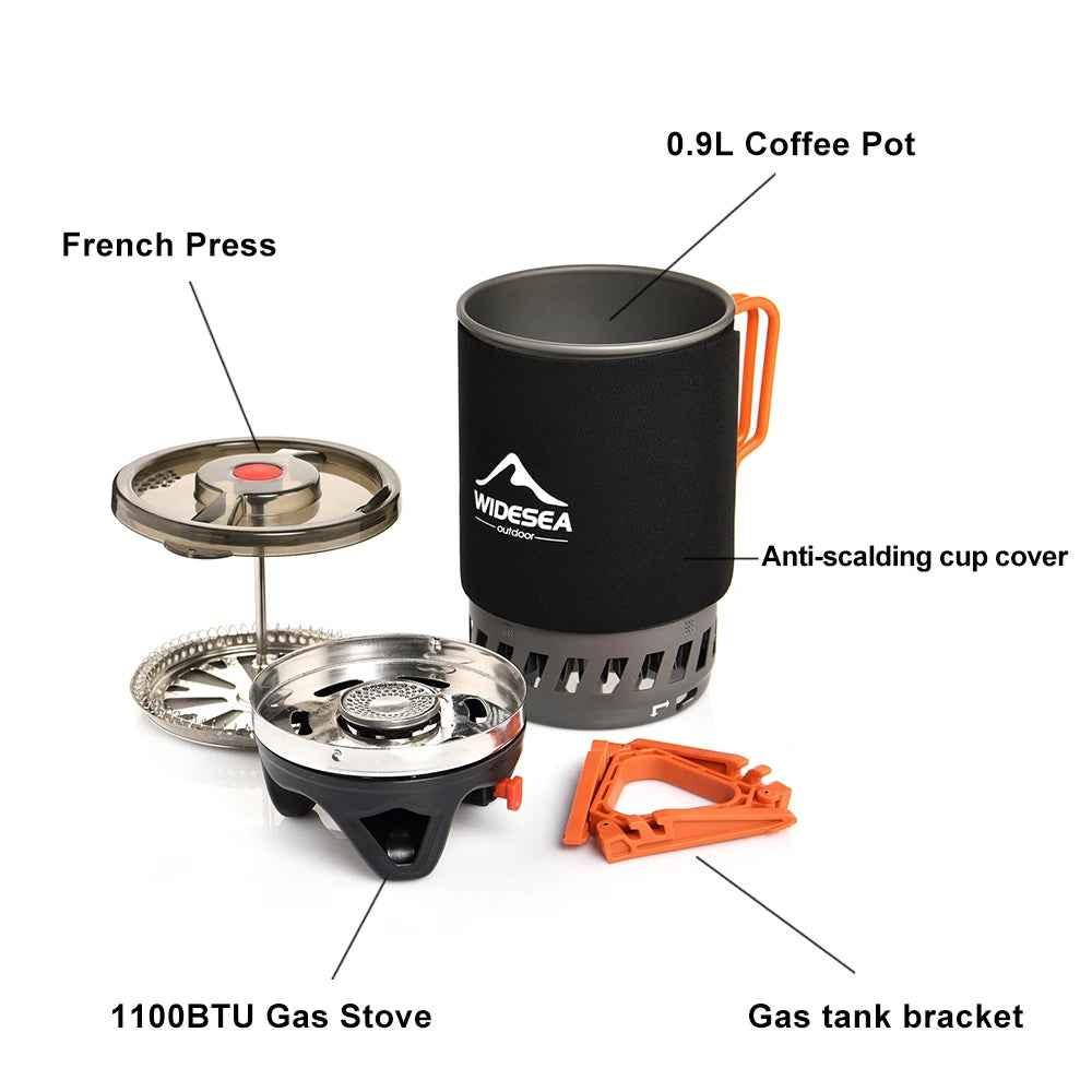 Widesea Camping Gas Stove With Heat Exchanger Cookware Set