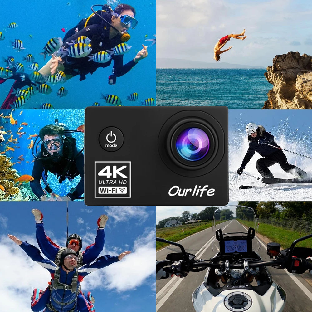 OURLIFE Action Camera Ultra HD 4K 30fps Sport Cam With WiFi