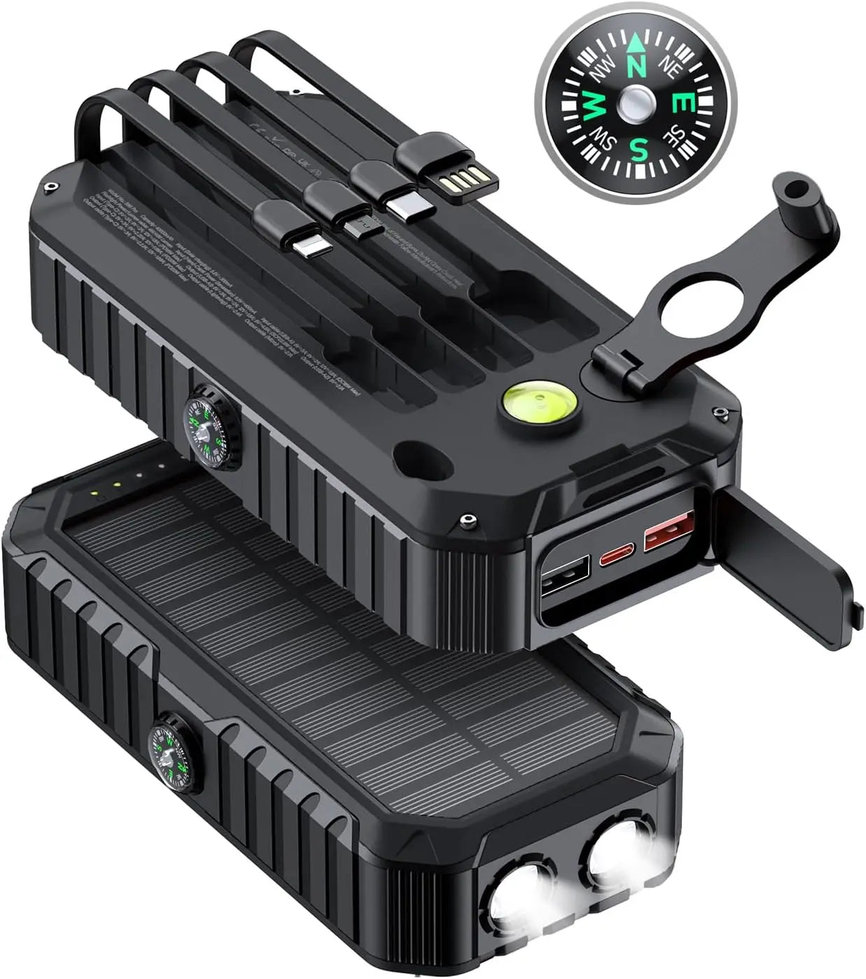 Solar Charger Bank Built In Cables Hand Crank 6 Outputs