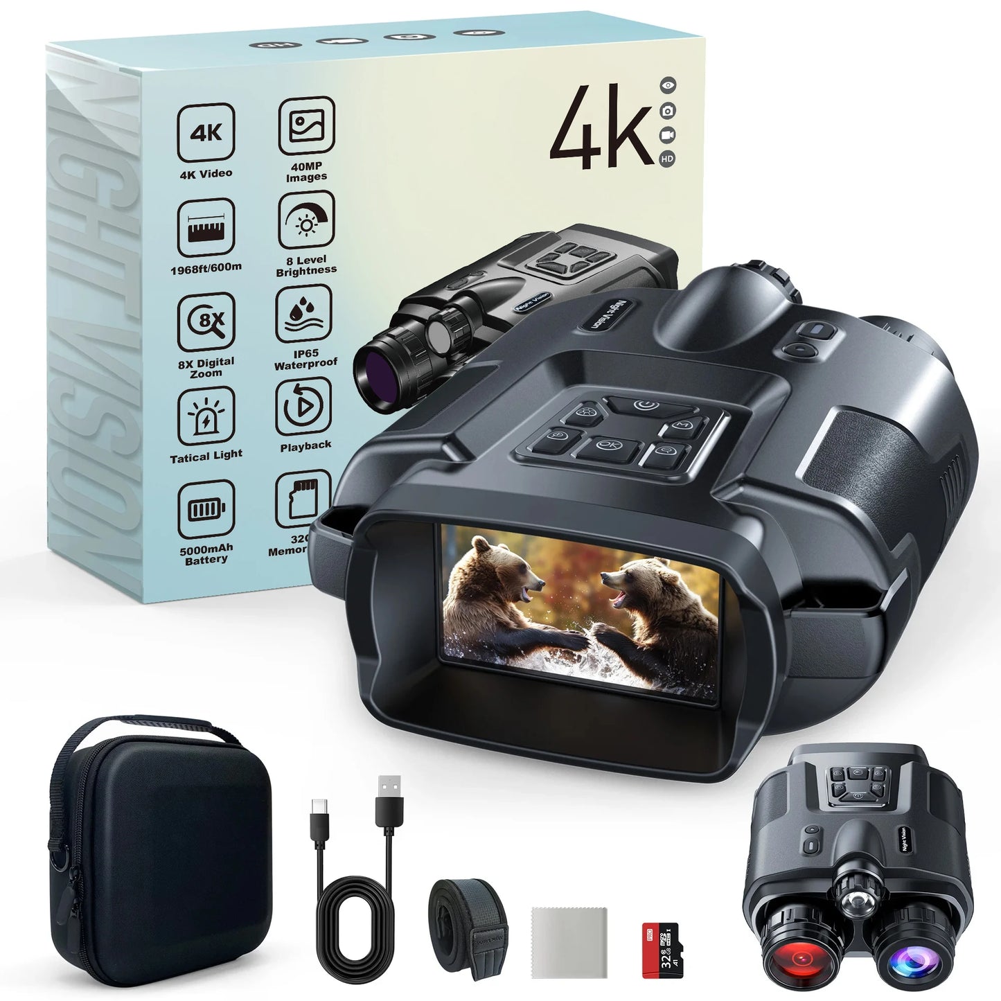Letcmoi 4K Night Vision Binoculars With 8X Zoom IR Light