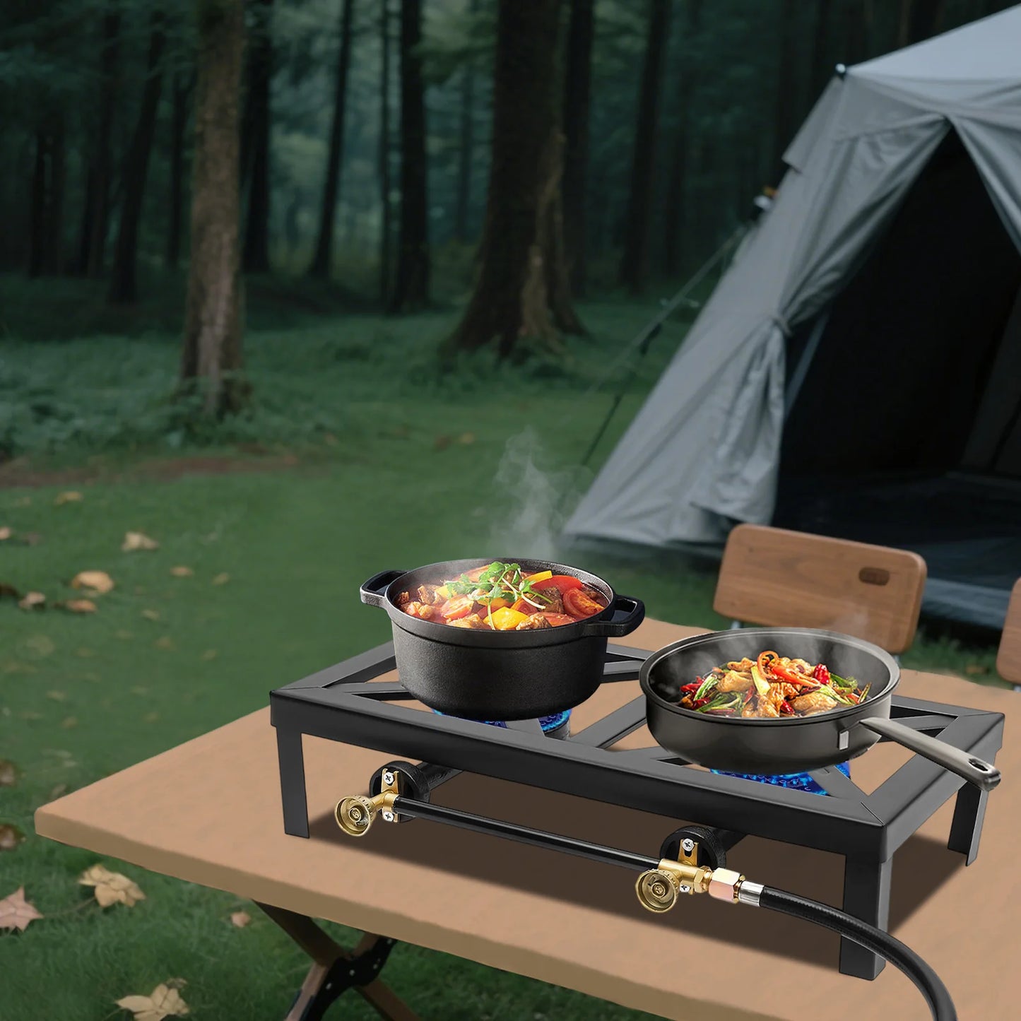 NONED Portable Double Burner Gas Stove For Camping And Outdoors