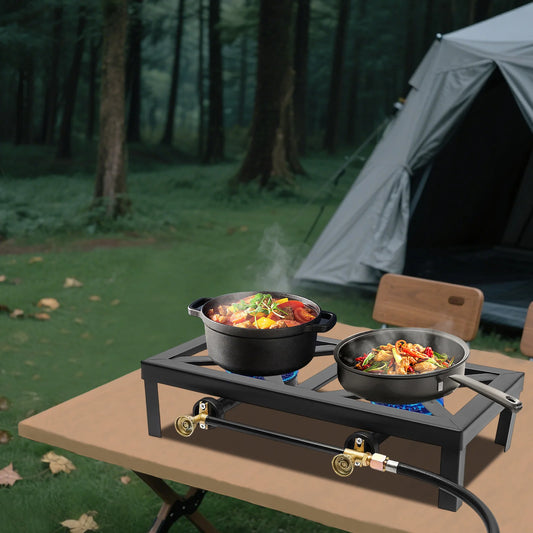 NONED Portable Double Burner Gas Stove For Camping And Outdoors