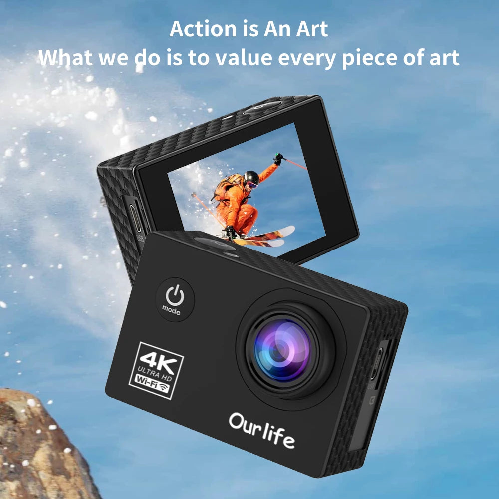 OURLIFE Action Camera Ultra HD 4K 30fps Sport Cam With WiFi