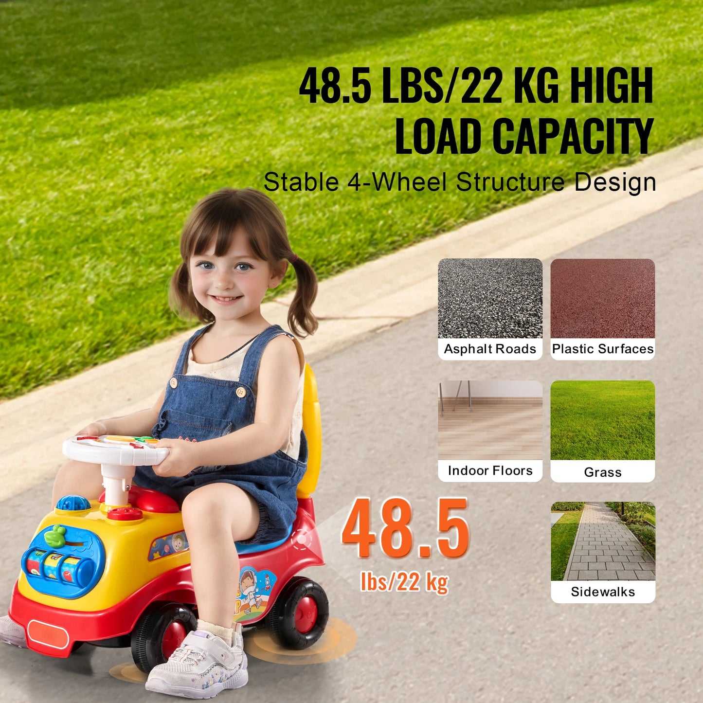 SucceBuy Toddler Ride On Push Car With Music Steering Wheel