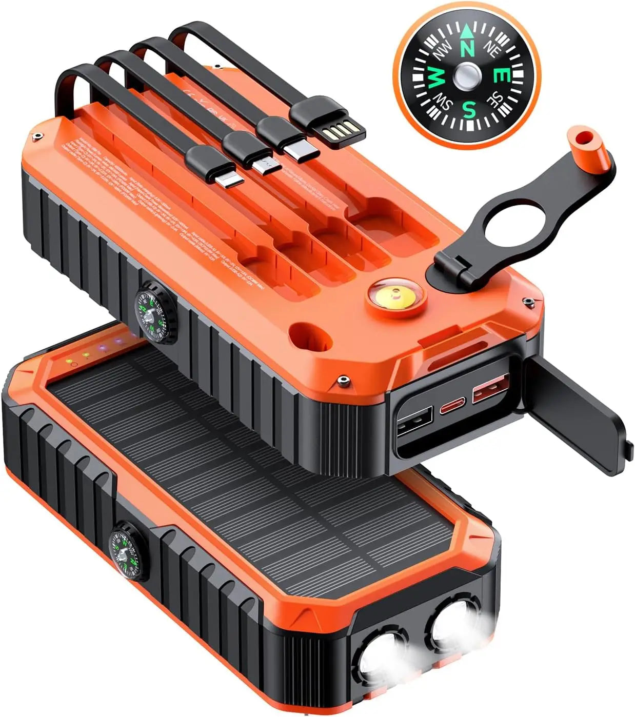 Solar Charger Bank Built In Cables Hand Crank 6 Outputs