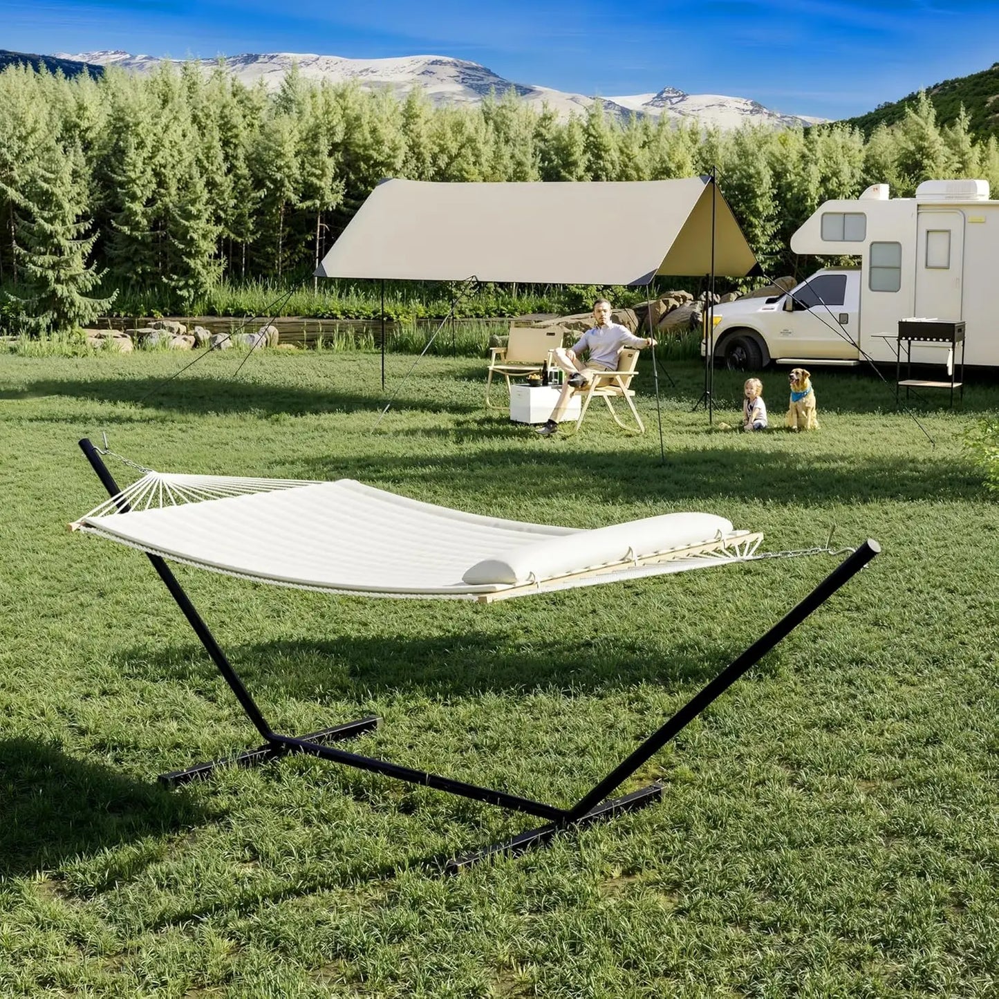 Studyset Double Hammock With Stand Outdoor Heavy Duty 475 Lbs