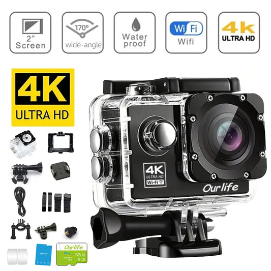 OURLIFE Action Camera Ultra HD 4K 30fps Sport Cam With WiFi