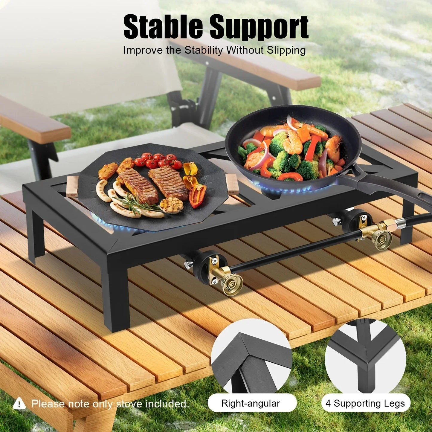 NONED Portable Double Burner Gas Stove For Camping And Outdoors
