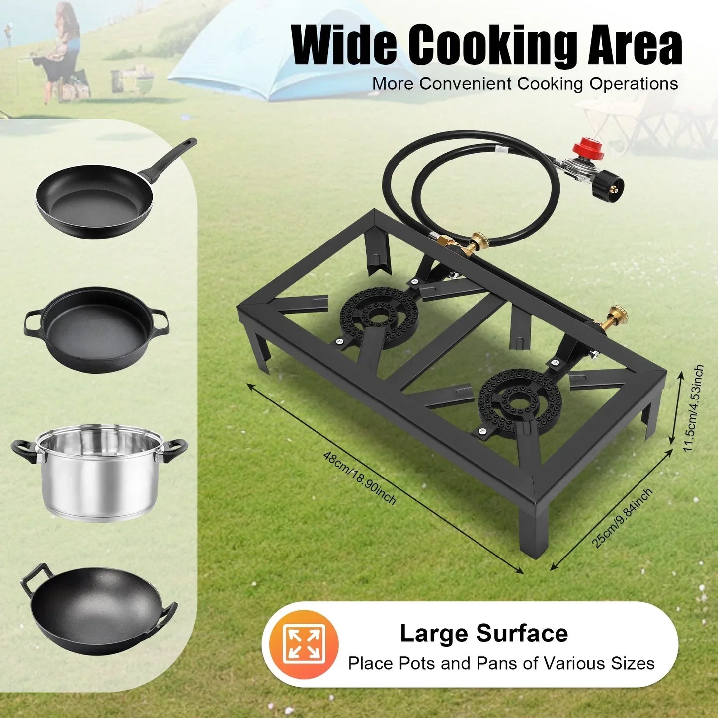 NONED Portable Double Burner Gas Stove For Camping And Outdoors