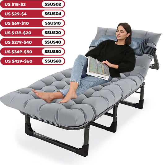 Snozeflex Camping Cot With Mattress 4 Position Folding Bed