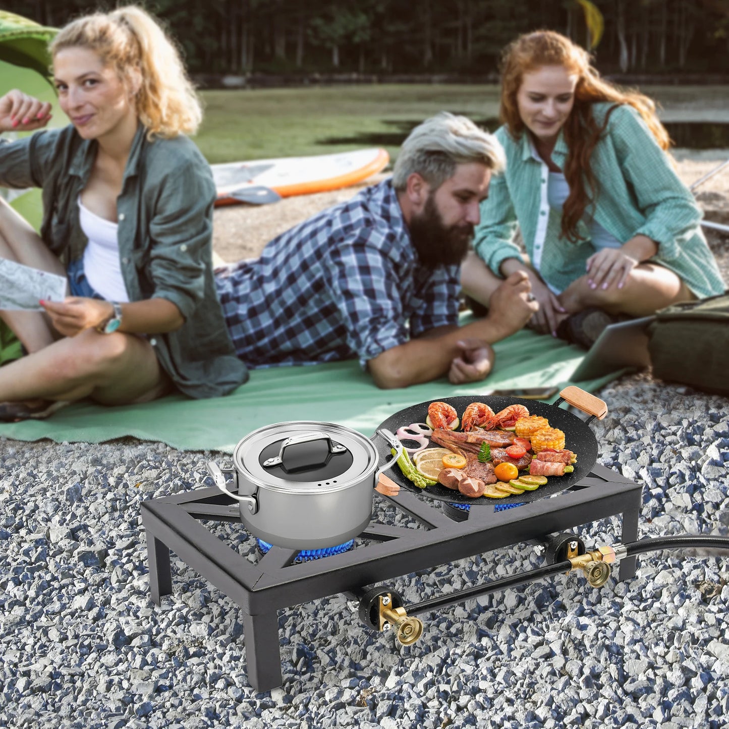 NONED Portable Double Burner Gas Stove For Camping And Outdoors