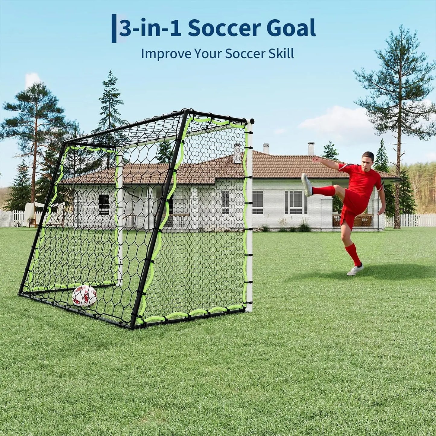 HiMISS 3-In-1 Soccer Goal Rebounder Training Net For Practice