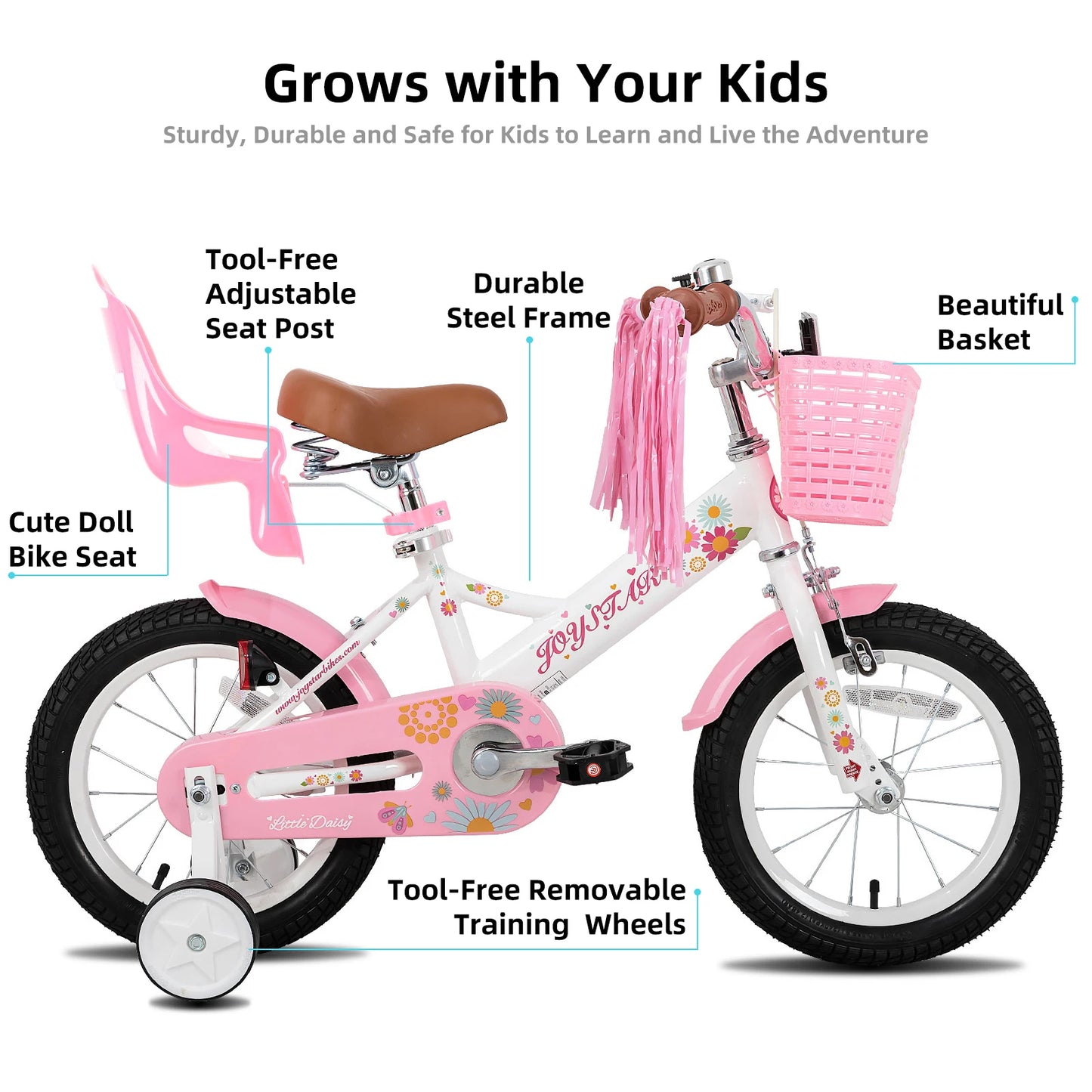 JOYSTAR Kids Bike For Ages 2-7 With Doll Seat Streamers