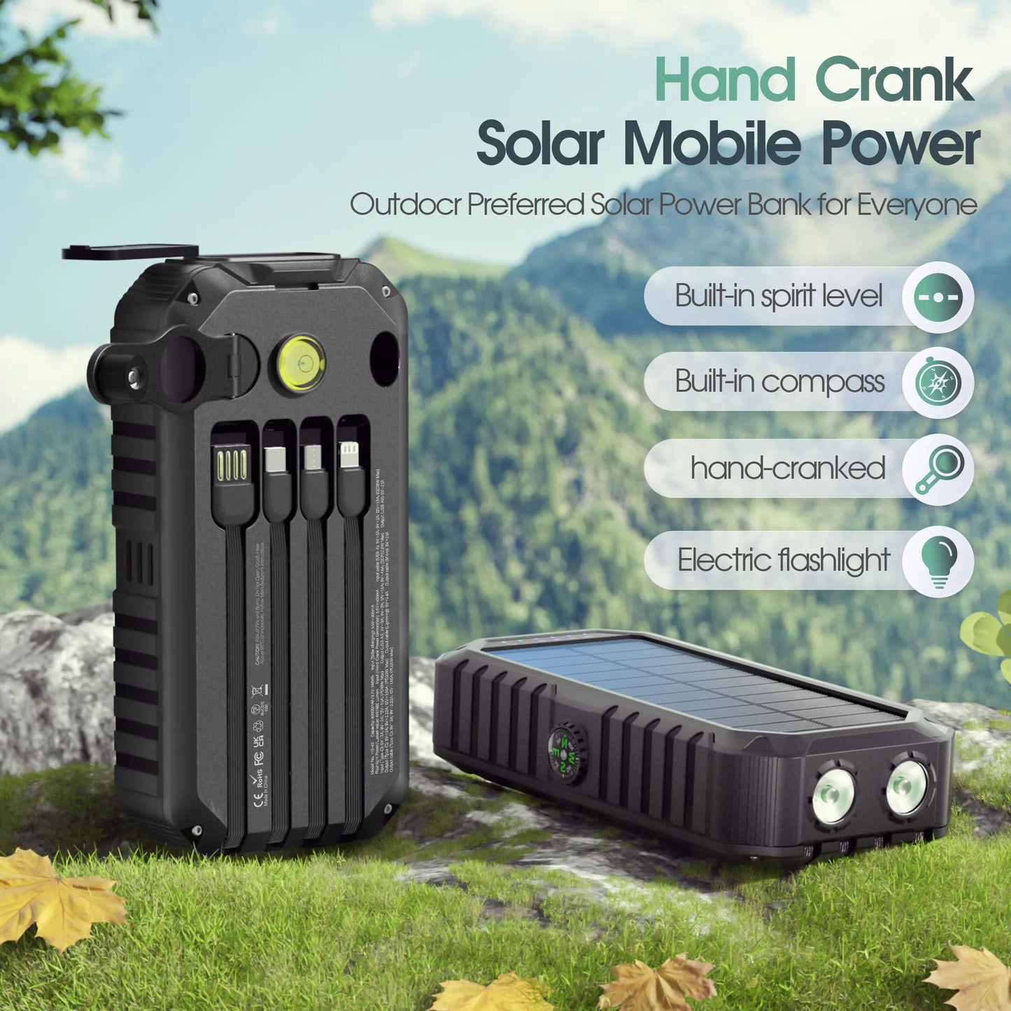 Solar Power Bank 40,000mAh With Hand Crank And Dual USB