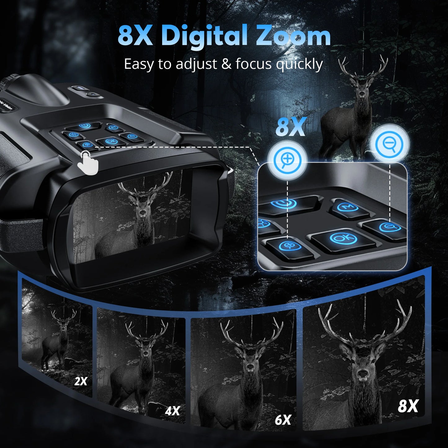 Letcmoi 4K Night Vision Binoculars With 8X Zoom IR Light