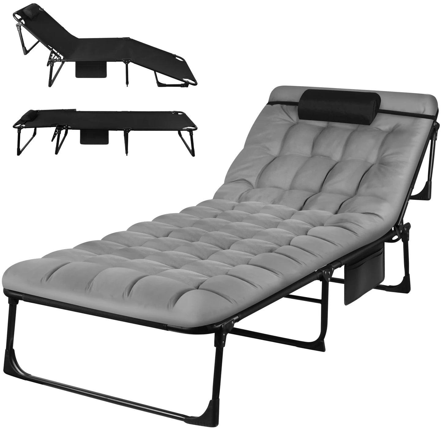 Portable Folding Camping Cot 3 Position Adjustable Reclining Lounge Chair