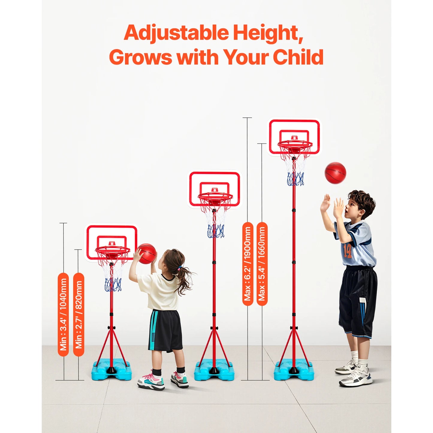 SucceBuy Toddler Adjustable Basketball Hoop For Kids Indoor