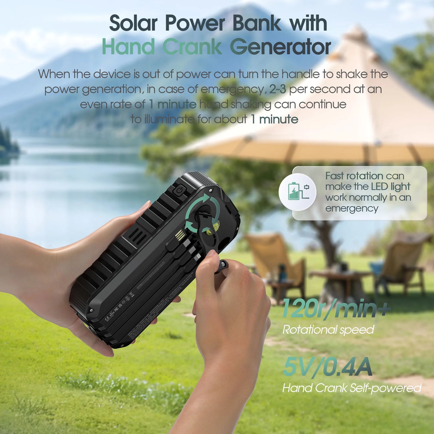 Solar Power Bank 40,000mAh With Hand Crank And Dual USB