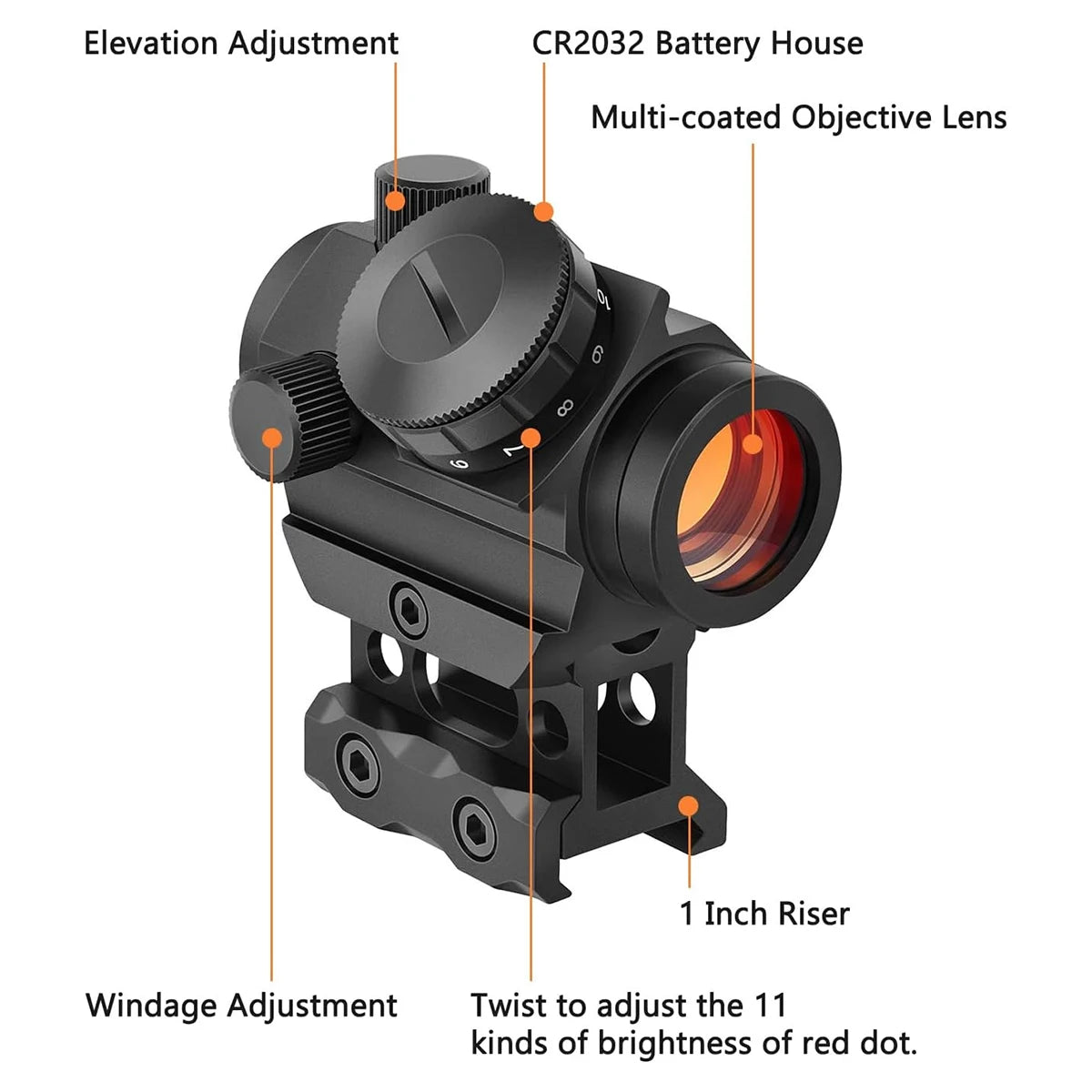 Nabila 2MOA Red Dot Sight 1x25mm Reflex Rifle Scope