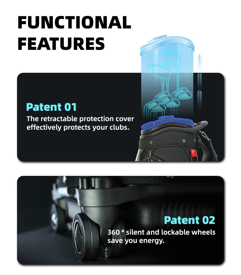 Helix Golf Bag with Four Wheels and Locking System