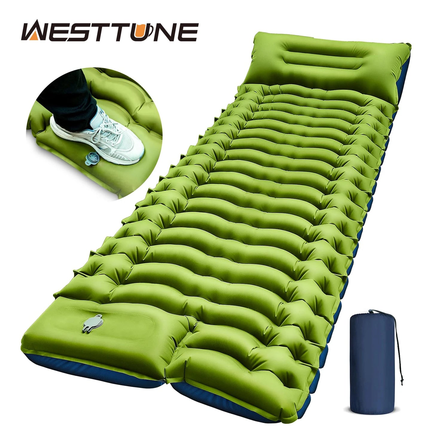 WEST TUNE Ultralight Camping Sleeping Pad With Built In Pillow