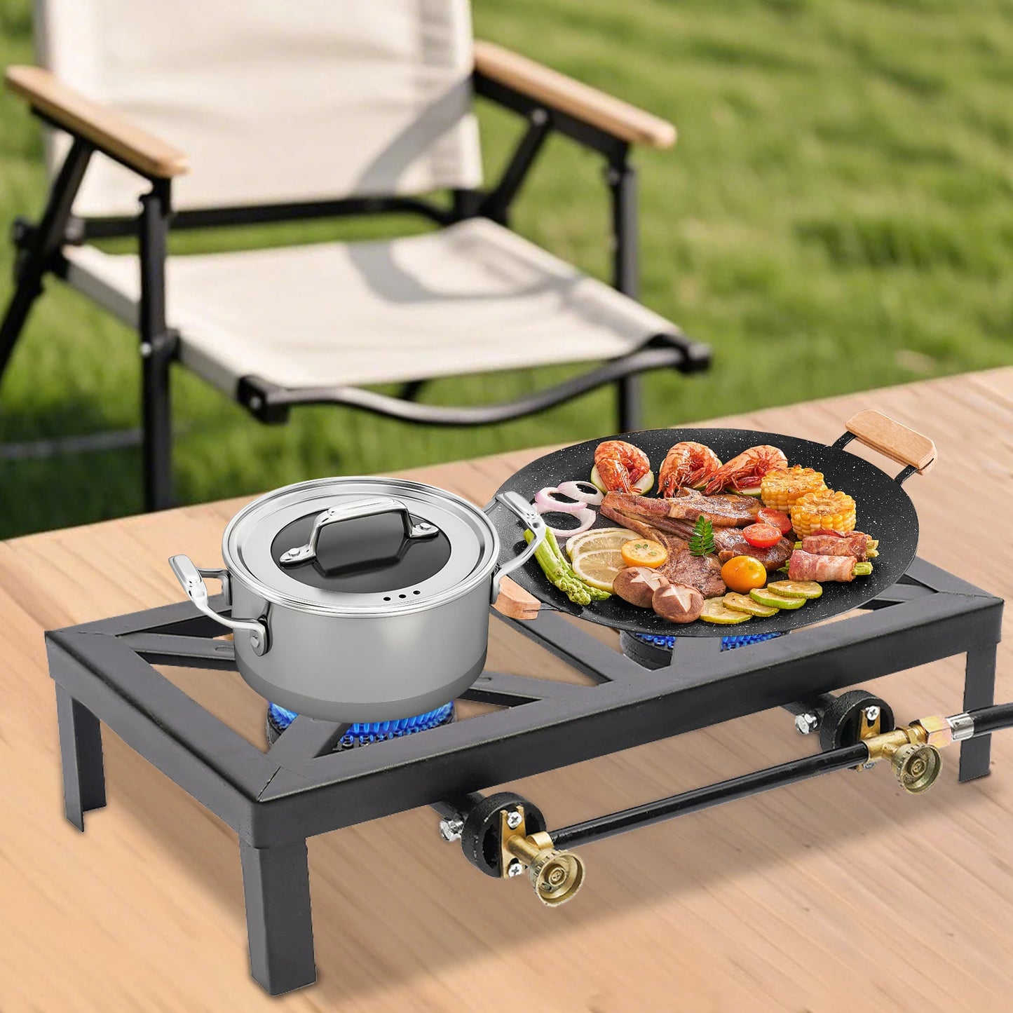 NONED Portable Double Burner Gas Stove For Camping And Outdoors
