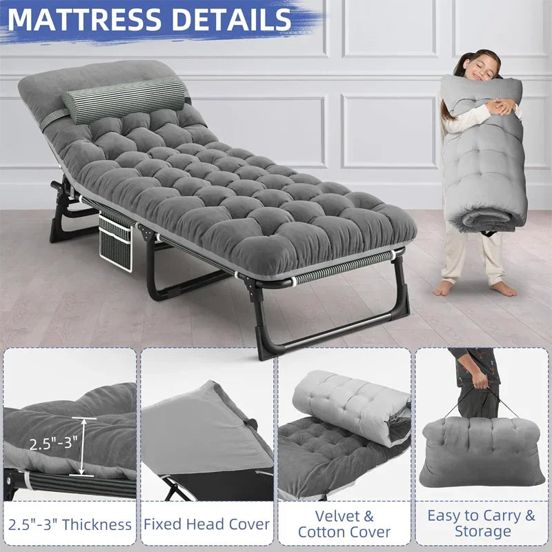 Snozeflex Camping Cot With Mattress 4 Position Folding Bed