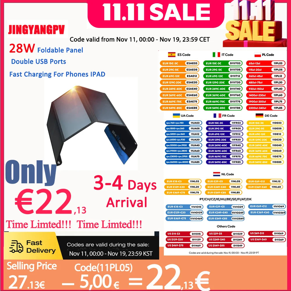 Jingyang Portable Foldable Solar Panel USB Charger