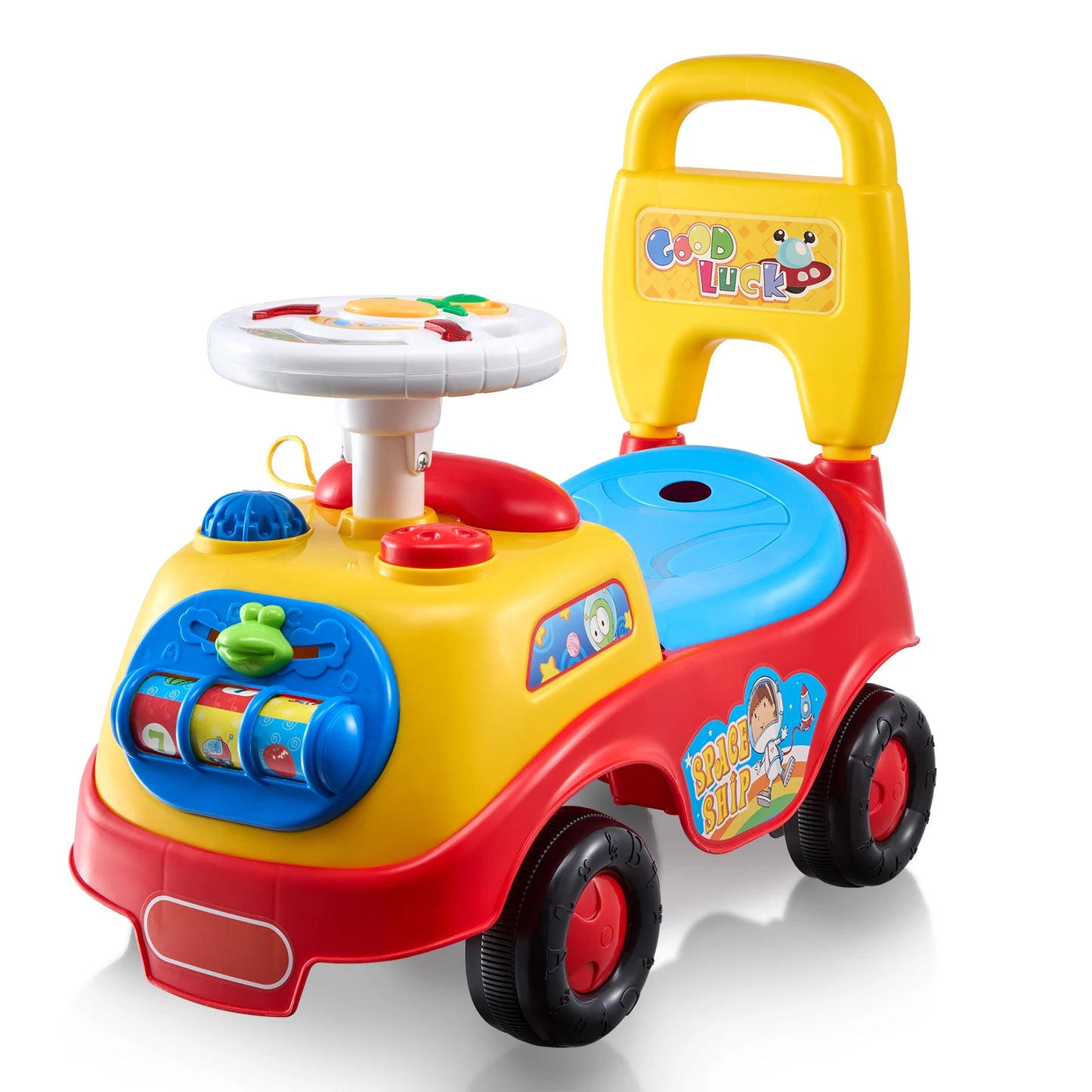 SucceBuy Toddler Ride On Push Car With Music Steering Wheel