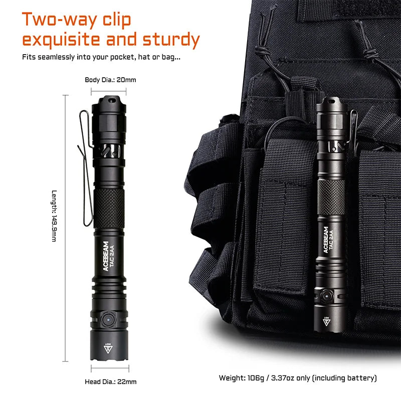 ACEBEAM TAC 2AA LED Flashlight USB C Rechargeable 1600 Lumen